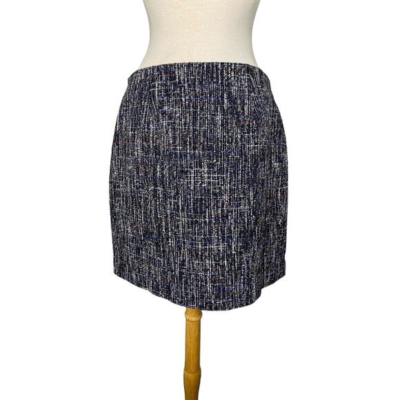 LOFT *NEW* Black Purple Tweed Wool Blend Straight Mini Skirt Size 10 Button - Picture 3 of 9